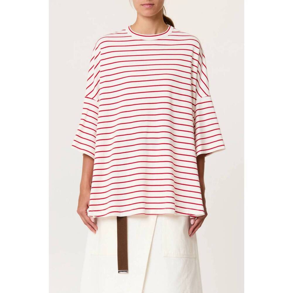 NEW PLAN C striped oversized tee in white/red